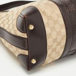Pre Owned Gucci Beige/Brown GG Canvas and Alligator Medium Secret Hobo