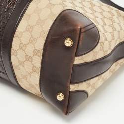 Pre Owned Gucci Beige/Brown GG Canvas and Alligator Medium Secret Hobo