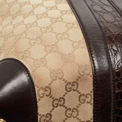 Pre Owned Gucci Beige/Brown GG Canvas and Alligator Medium Secret Hobo
