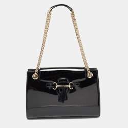 Pre Owned Gucci Black Patent Leather Large Emily Chain Shoulder Bag