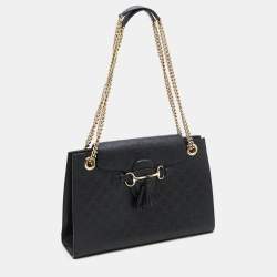 Gucci Black Guccissima Leather Large Emily Chain Shoulder Bag
