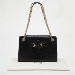 Gucci Black Guccissima Leather Large Emily Chain Shoulder Bag