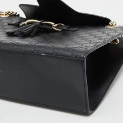 Gucci Black Guccissima Leather Large Emily Chain Shoulder Bag