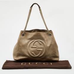 Pre Owned Gucci Metallic Gold Leather Medium Soho Chain Shoulder Bag