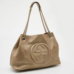 Pre Owned Gucci Metallic Gold Leather Medium Soho Chain Shoulder Bag