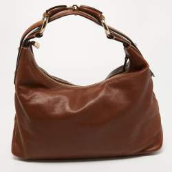 Pre Owned Gucci Brown Leather Medium Horsebit Handle Hobo 