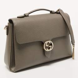 Gucci Grey Leather Medium Interlocking G Top Handle Bag