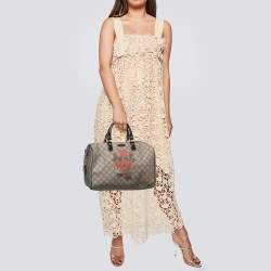 Pre Owned Gucci Beige/Ebony GG Supreme Canvas Medium Tattoo Heart Joy Boston Bag