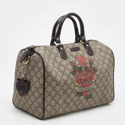 Pre Owned Gucci Beige/Ebony GG Supreme Canvas Medium Tattoo Heart Joy Boston Bag