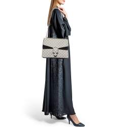 Gucci Black/Beige GG Supreme Canvas and Suede Medium Dionysus Shoulder Bag