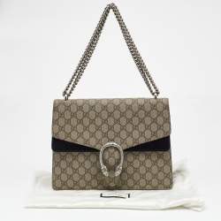 Gucci Black/Beige GG Supreme Canvas and Suede Medium Dionysus Shoulder Bag