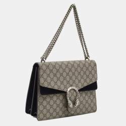 Gucci Black/Beige GG Supreme Canvas and Suede Medium Dionysus Shoulder Bag