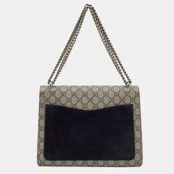 Gucci Black/Beige GG Supreme Canvas and Suede Medium Dionysus Shoulder Bag