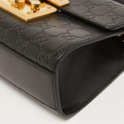 Pre Owned Gucci Black Guccissima Leather Small Padlock Shoulder Bag