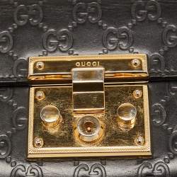 Pre Owned Gucci Black Guccissima Leather Small Padlock Shoulder Bag