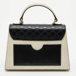 Pre Owned Gucci Off White/Black Guccissima Leather Small Padlock Top Handle Bag