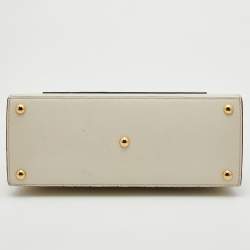 Pre Owned Gucci Off White/Black Guccissima Leather Small Padlock Top Handle Bag