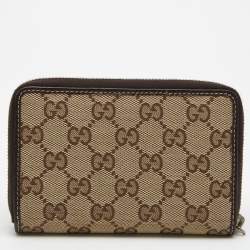 Gucci Beige/Brown GG Canvas and Leather Zip Around Wallet 