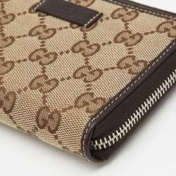 Gucci Beige/Brown GG Canvas and Leather Zip Around Wallet 
