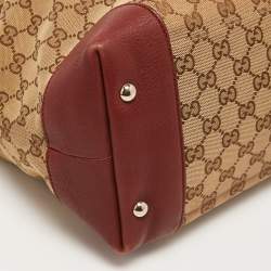 Pre Owned Gucci Red/Beige GG Canvas and Leather Medium Supreme Web Dressage Tote