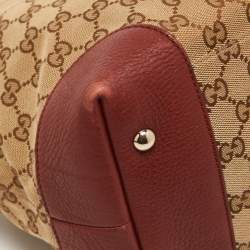Pre Owned Gucci Red/Beige GG Canvas and Leather Medium Supreme Web Dressage Tote