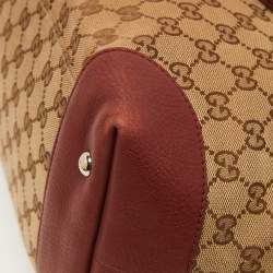 Pre Owned Gucci Red/Beige GG Canvas and Leather Medium Supreme Web Dressage Tote