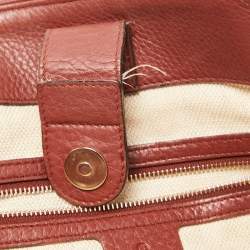 Pre Owned Gucci Red/Beige GG Canvas and Leather Medium Supreme Web Dressage Tote