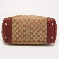 Pre Owned Gucci Red/Beige GG Canvas and Leather Medium Supreme Web Dressage Tote