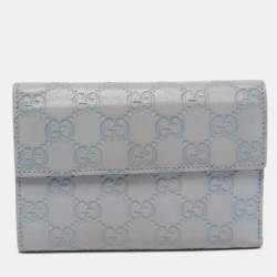 Gucci Light Blue Guccissima Leather Trifold Flap Wallet