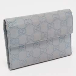 Gucci Light Blue Guccissima Leather Trifold Flap Wallet