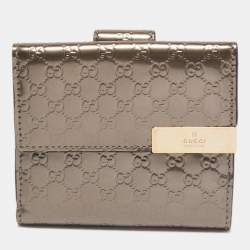 Gucci Light Brown Microguccissima Patent Leather Metal Bar French Wallet
