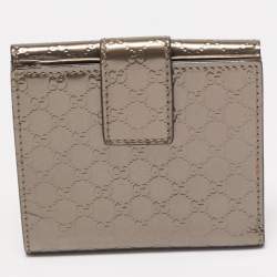 Gucci Light Brown Microguccissima Patent Leather Metal Bar French Wallet