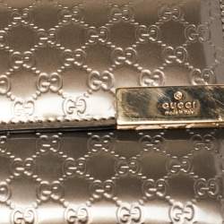 Gucci Light Brown Microguccissima Patent Leather Metal Bar French Wallet