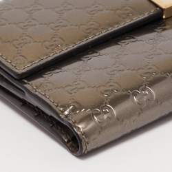 Gucci Light Brown Microguccissima Patent Leather Metal Bar French Wallet