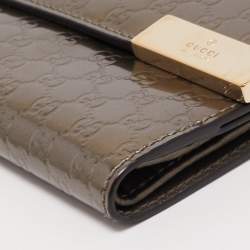 Gucci Light Brown Microguccissima Patent Leather Metal Bar French Wallet