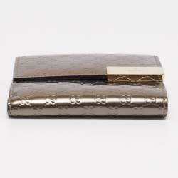 Gucci Light Brown Microguccissima Patent Leather Metal Bar French Wallet