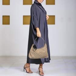 Pre Owned Gucci Brown/Beige GG Canvas Medium Icon Bit Hobo