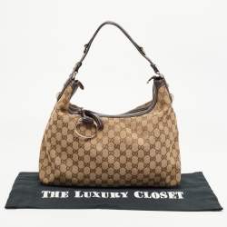 Pre Owned Gucci Brown/Beige GG Canvas Medium Icon Bit Hobo