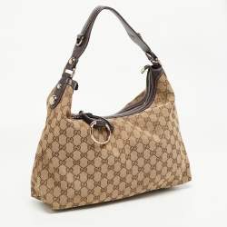 Pre Owned Gucci Brown/Beige GG Canvas Medium Icon Bit Hobo