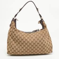 Pre Owned Gucci Brown/Beige GG Canvas Medium Icon Bit Hobo
