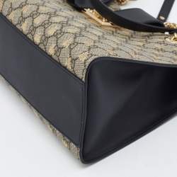 Pre Owned Gucci Black/Beige Bee Print GG Supreme Canvas Medium Padlock Shoulder Bag