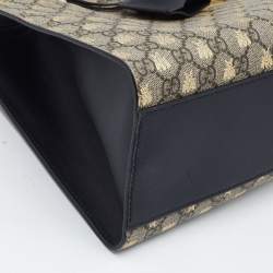 Pre Owned Gucci Black/Beige Bee Print GG Supreme Canvas Medium Padlock Shoulder Bag