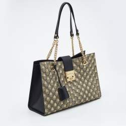 Pre Owned Gucci Black/Beige Bee Print GG Supreme Canvas Medium Padlock Shoulder Bag