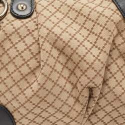 Pre Owned Gucci Black/Beige Diamond Canvas and Leather Medium Sukey Tote