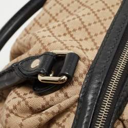 Pre Owned Gucci Black/Beige Diamond Canvas and Leather Medium Sukey Tote