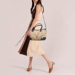 Pre Owned Gucci Black/Beige Diamond Canvas and Leather Medium Sukey Tote