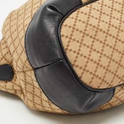Pre Owned Gucci Black/Beige Diamond Canvas and Leather Medium Sukey Tote