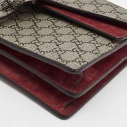 Pre Owned Gucci Burgundy/Beige GG Supreme Canvas and Suede Small Blooms Dionysus Shoulder Bag