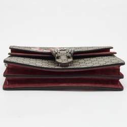 Pre Owned Gucci Burgundy/Beige GG Supreme Canvas and Suede Small Blooms Dionysus Shoulder Bag