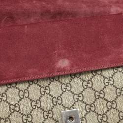 Pre Owned Gucci Burgundy/Beige GG Supreme Canvas and Suede Small Blooms Dionysus Shoulder Bag